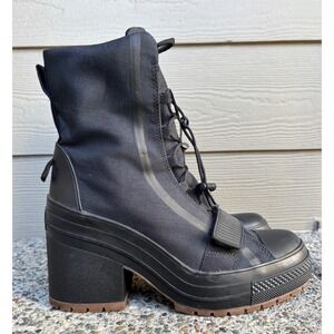 Converse Chuck Taylor All Star GR82 Black Platform Block Heel Combat Boots